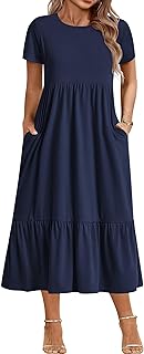 Women Plus Size Short Sleeve Dress Loose Plain Casual Summer Flowy Tiere...