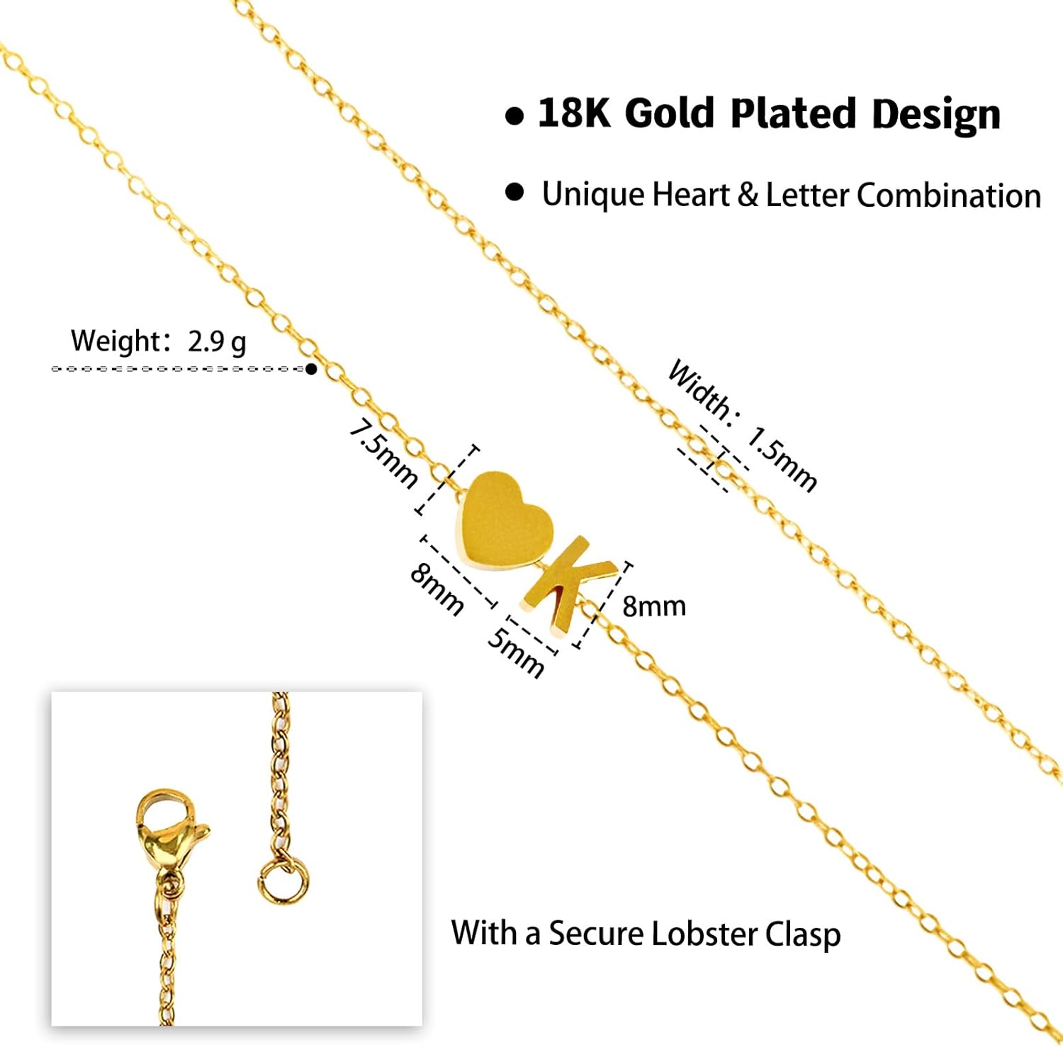 ZOORON Gold Heart Initial Necklace for Women - 18K Gold Plated Letter A-Z Pendant Necklace Dainty & Trendy Heart Necklaces, Tiny Personalized Pendant Name Birthday Gifts - Image 2