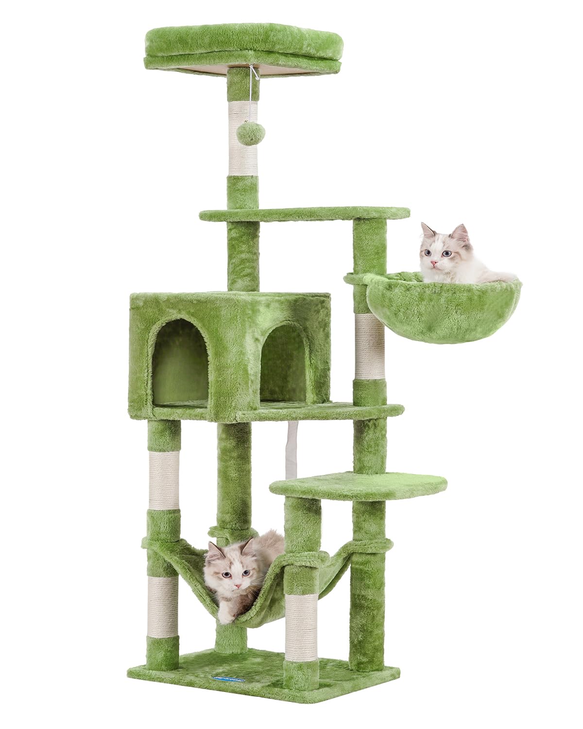 hey-brother cat tree with large hammock, multi-level cat tower for indoor cats, cat condo with sisal-covered scratching posts and top perch, green mpj050gr