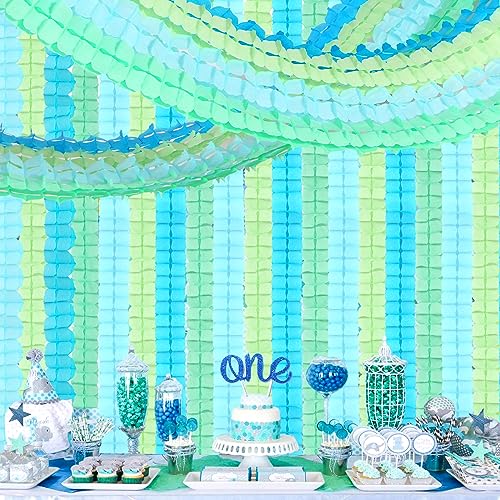 Image of Blue-Green Party-Decorations Streamers Garland - 157Ft Four-Leaf Clover Hanging Banner, Jungle Theme Party Supplies Spring Summer Birthday Baby Bridal Shower Decor Hugtmr