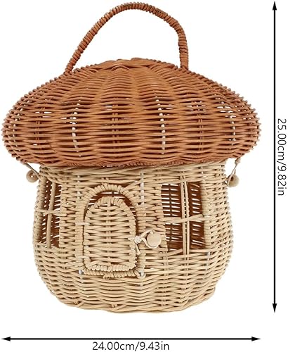 Miniatura 3 de 1 cesta de almacenamiento de hongos de ratán natural, cesta de almacenamiento creativa hecha a mano con asa, cesta de escritorio con tapa para