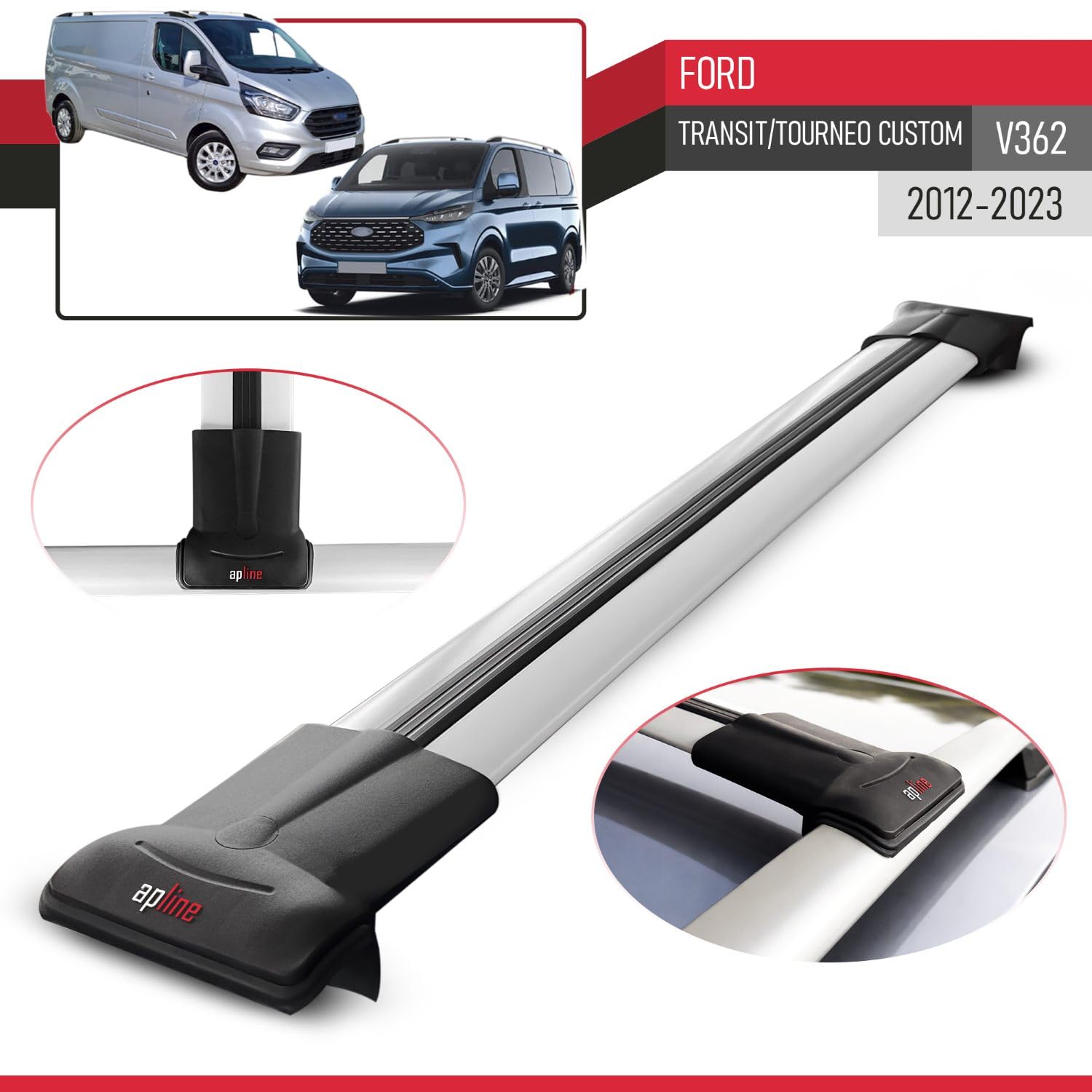 Compatible con Ford Transit/Tourneo Custom 2012-2023 Fly Model Barras de Techo Auto Portaequipajes Barras Transversales Gris Aluminio 4 Barras