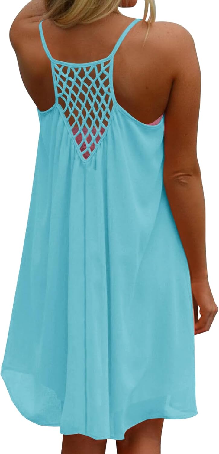 ReachMe Womens Sexy Plus Size Swimsuit Coverups Spaghetti Strap Beach Dresses Bathing Suit Cover Up Sheer Tank Sundress - Image 7