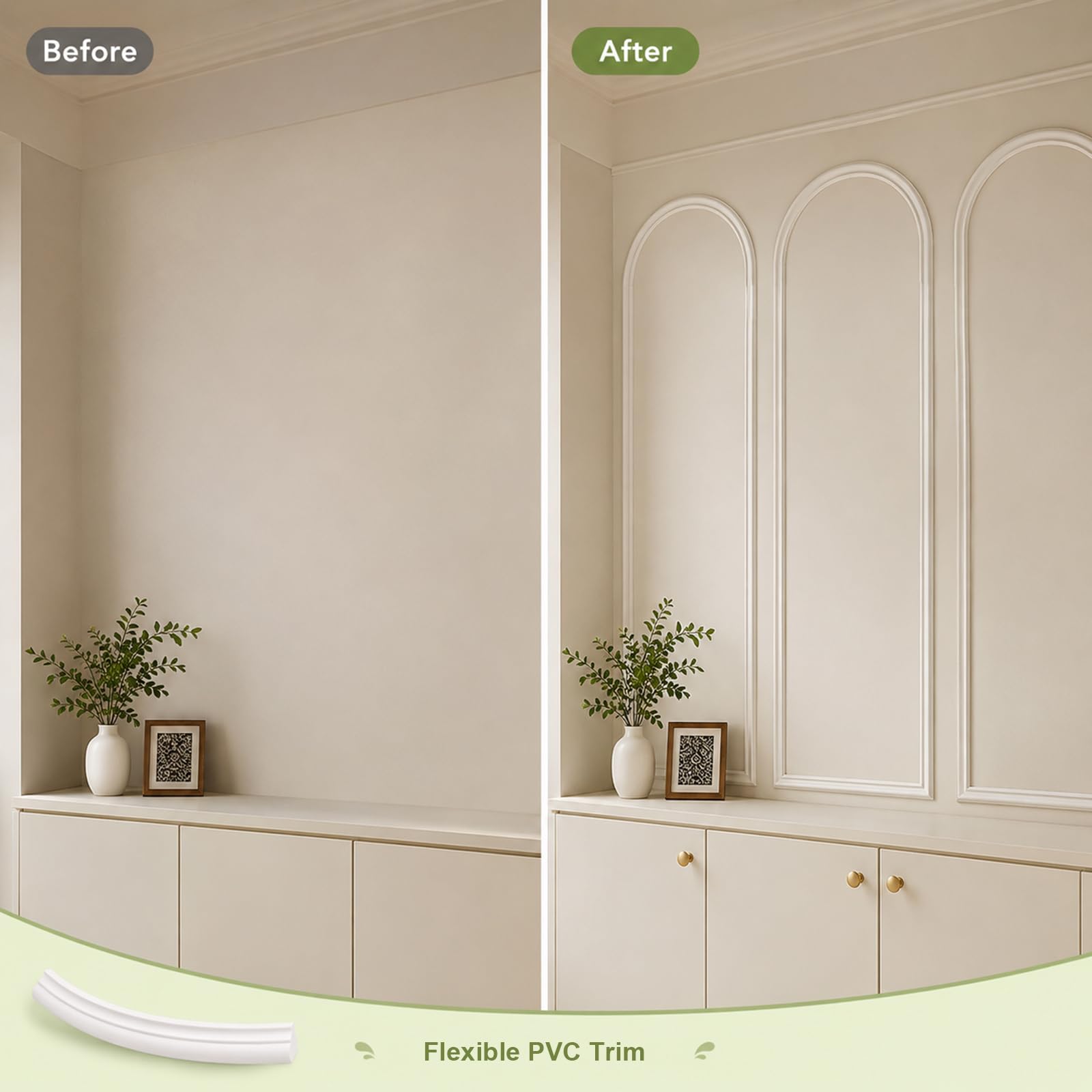PVC Modanatura per Pareti Flessibile per Quadri, Porte, Boiserie, Specchi, Armadi E Rivestimenti Murali W 1.6cm, L 10m