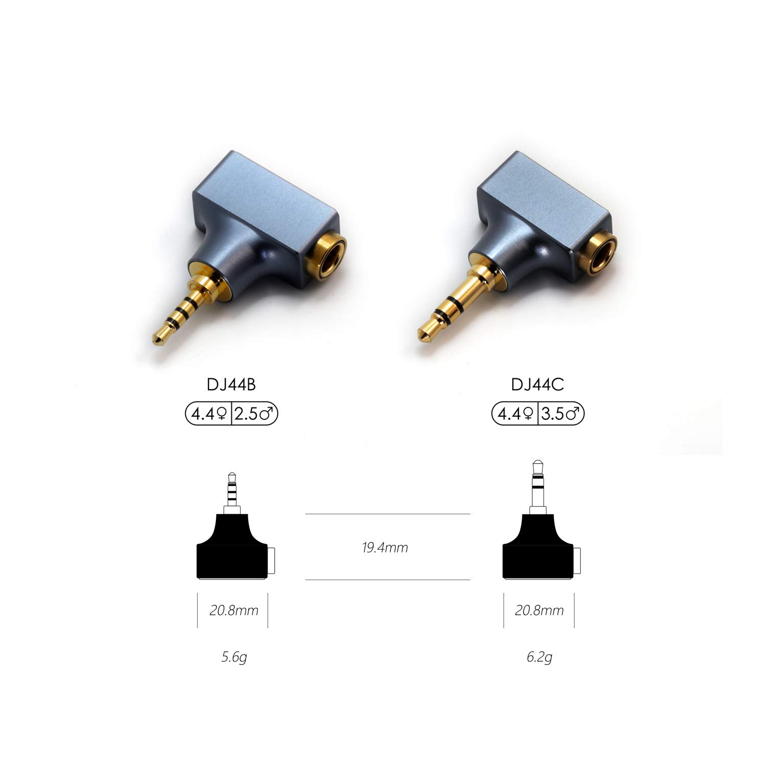ｄｄＨｉＦｉ ddHiFi DD ddHiFi DJ44B - Adattatore jack per cuffie, versione in alluminio, 4,4 mm femmina bilanciata a maschio BAL da 2,5 mm, convertitore audio per auricolari/cuffie