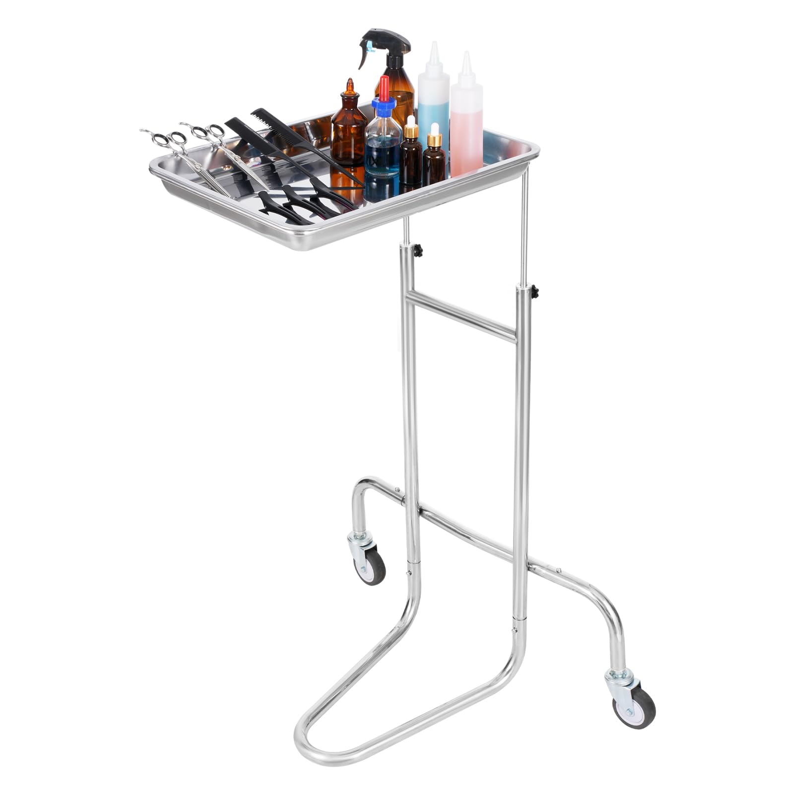 VEVOR Chariot de Laboratoire en Acier Inoxydable, Chariot Médical Mobile avec Plateau Unique, Chariot Utilitaire Hauteur Réglable, avec 2 Roues Silencieuses, pour Laboratoire, Clinique, Hôpital, Salon