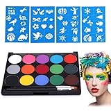 Bodypainting Farben, Theaterschminke Set, Faschingsschminke Kinder, UV Schminke Bodypainting Farben Set mit 2 Pinsel, 4 Vorlagen Schminkset für Halloween und Fasching