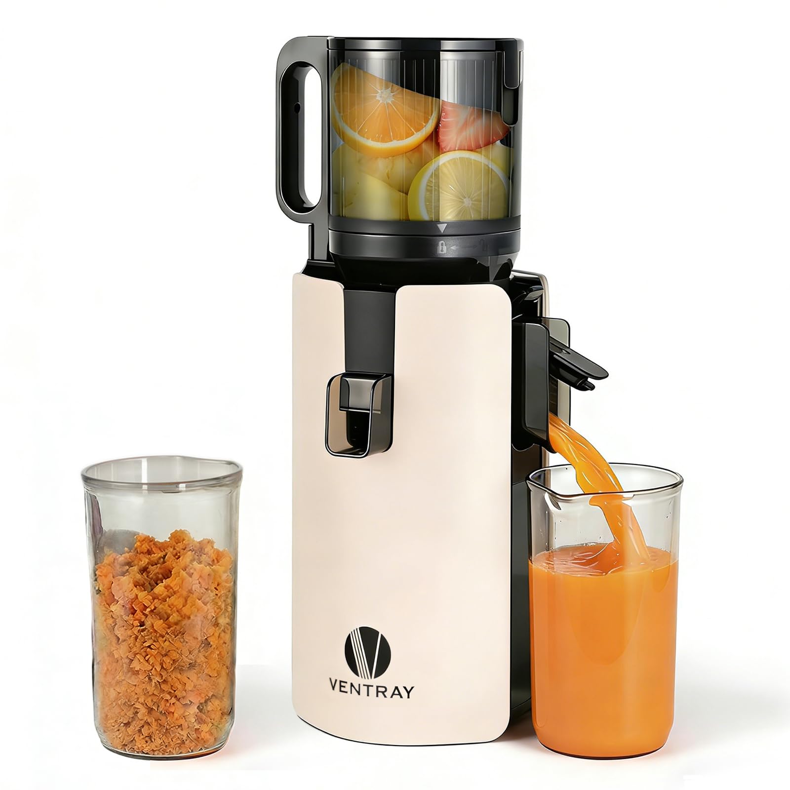 Ventray Extracteur de Jus Lent Presse à Froid 250W Grande Goulotte 120mm Double Filtration Sans BPA Ivoire