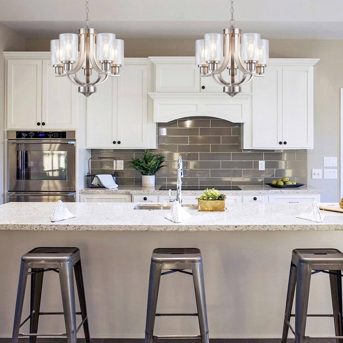 5-Light Dining Room Chandelier,Modern Small Chandeliers Farmhouse High Ceiling Pendant Light Fixtures for Living Room,Kitchen,Foyer,Bedroom (Brushed Nickel)