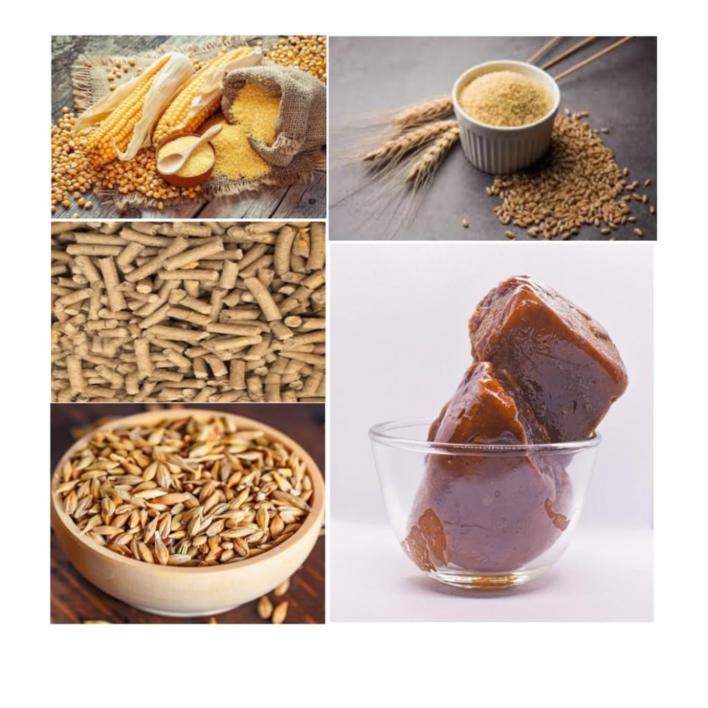 Cow Food (18 KG) Combo of 5 - (गेहूं का दलिया) Cracked Wheat 4 KG | (मक्के का दलिया) Cracked Corn 5 KG | 3 KG Cattle Feed Pellet | 3 KG Jaggery - गुड | 3 KG Barley Dalia - जौ का दलिया (18 Kg)