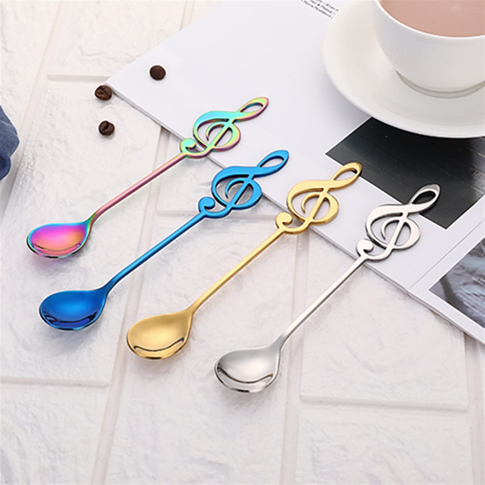 JINGYAN Cucchiaini da caffè 304 Stainless Steel Spoon Musical Notes Coffee Stirring Mug Music Bar Ice Cream Creative Cutlery Tableware(A)
