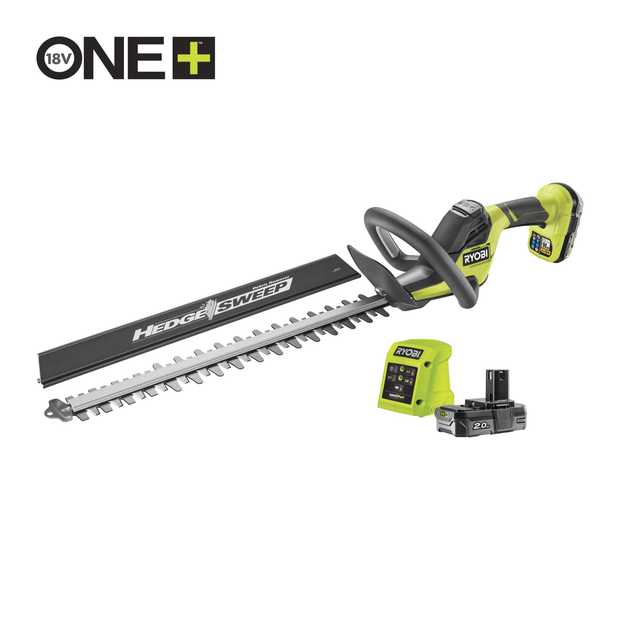 RYOBI 18 V ONE+ Akku-Heckenschere RY18HT50A-120, 50 cm Klinge, 24 mm Messerabstand, inkl. 2,0 Ah Akku und Ladegerät