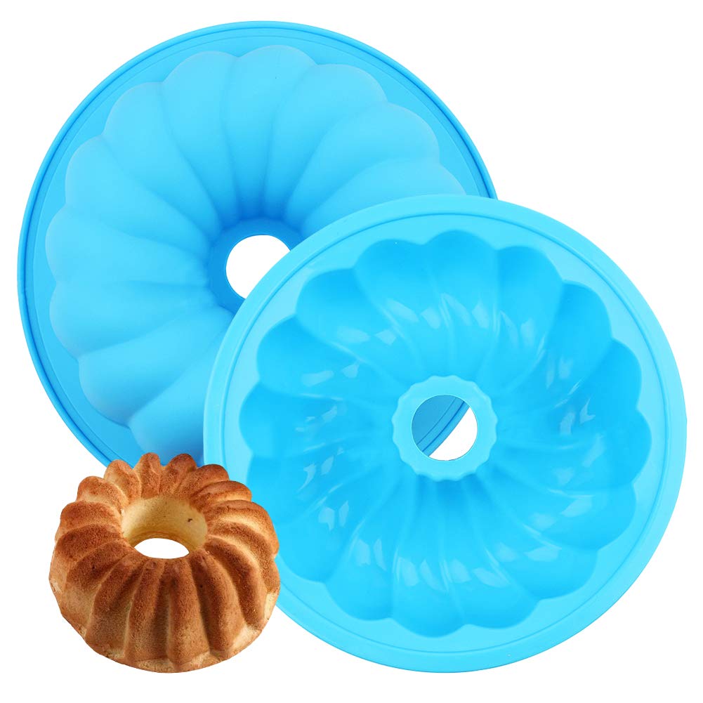 FANDE Pumpkin Cake Mold, 2PCS Ring Cake Pan, sSilicone Baking Mold, Oven and Microwave Baking Film, Non-Stick Coating, Does Not Contain BPA, Suitable for DIY Baking Cakes, Bread (Blue)