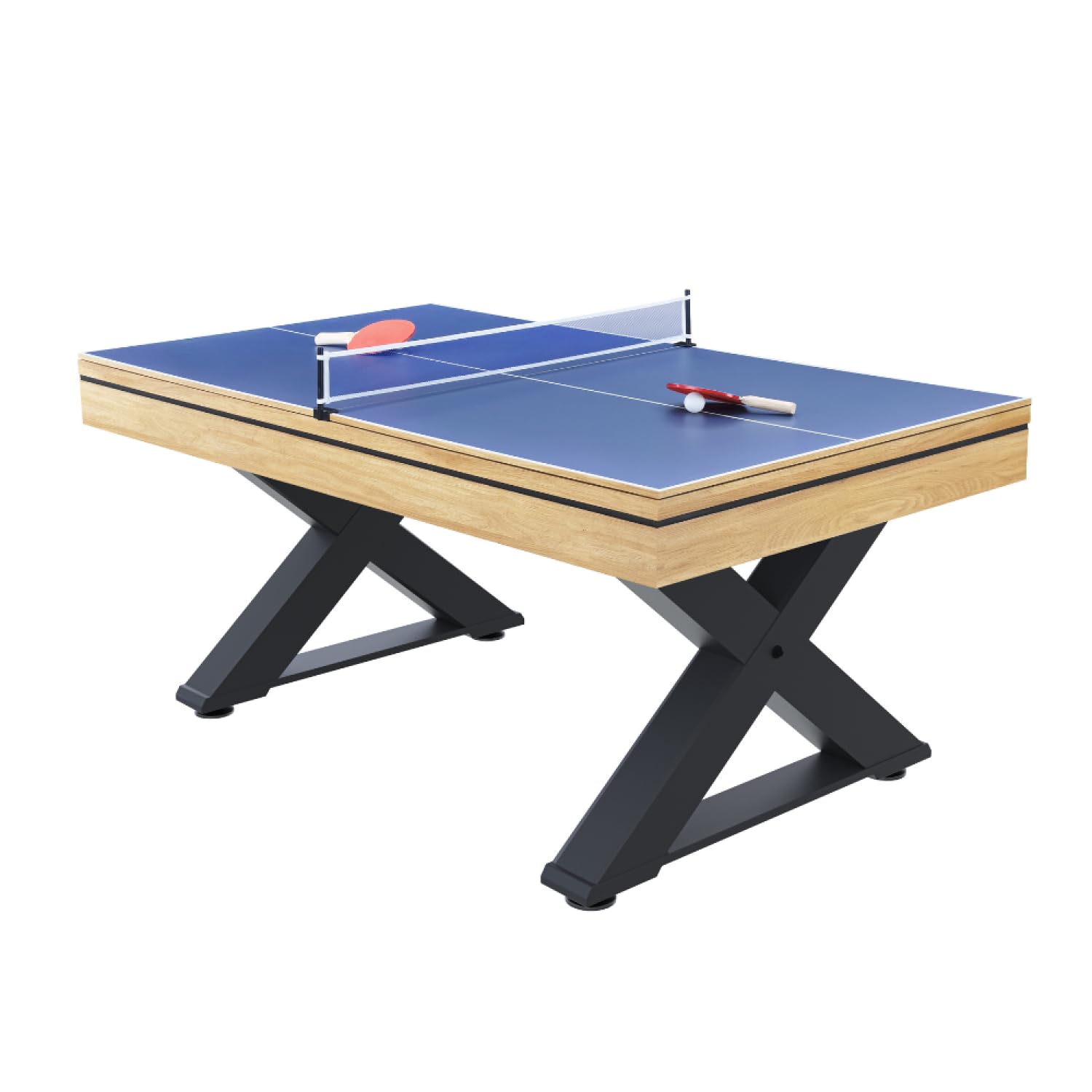 CONCEPT USINE | Table Multi-Jeux 3 en 1 Billard et Ping-Pong Texas + Accessoires | Design Moderne Bois Naturel | Table de Jeu ou Repas Salle à Manger | Matériaux de Qualité | en Famille ou Entre Amis
