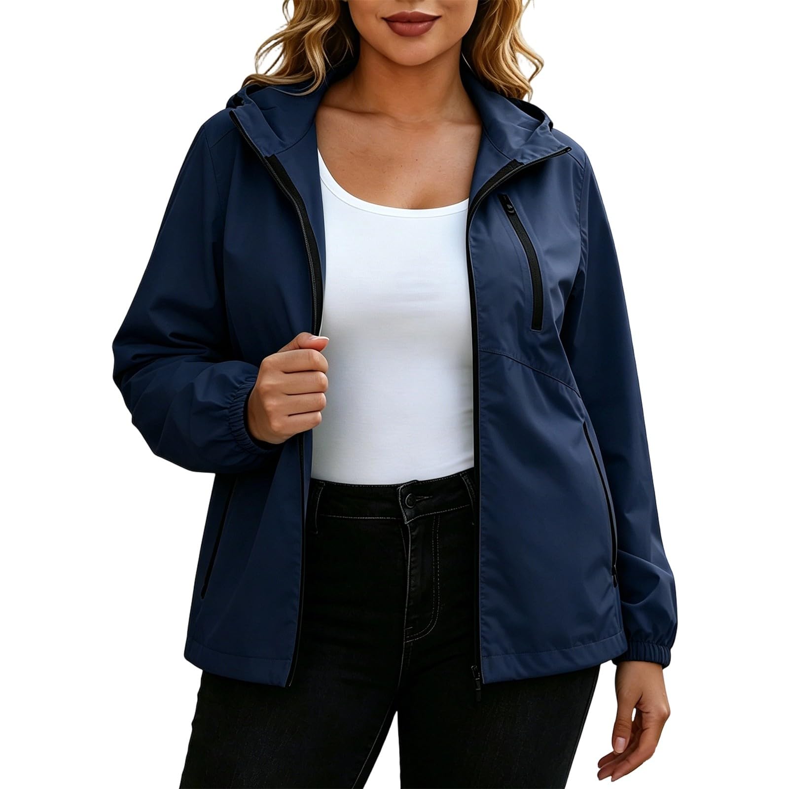 Genérico Chubasquero Mujer Impermeable-Chaqueta Con Capucha De Talla Grande Para Exteriores Prenda De Abrigo Informal Y ContemporáNea Para Mayor Comodidad Y Para Aventuras Cotidianas