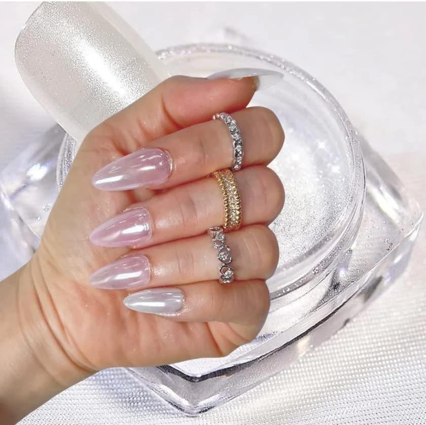 Miniatura 5 de Cre8tion - Polvo mágico de uñas cromado y perla blanca para arte de uñas, purpurina cromada en polvo brillante, uso profesional en salones, color