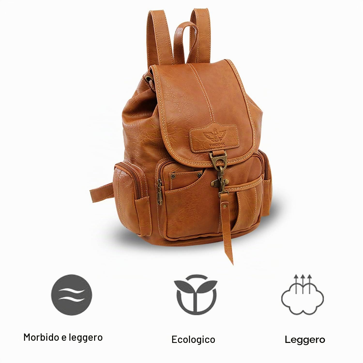 FANDARE Retro Zaini Casual Cartelle Uomo Donna Scuola Adolescente da viaggio Borse a Zaino Ragazzi Zainetti Daypacks per All'aperto Shopping Impermeabile PU Marrone chiaro