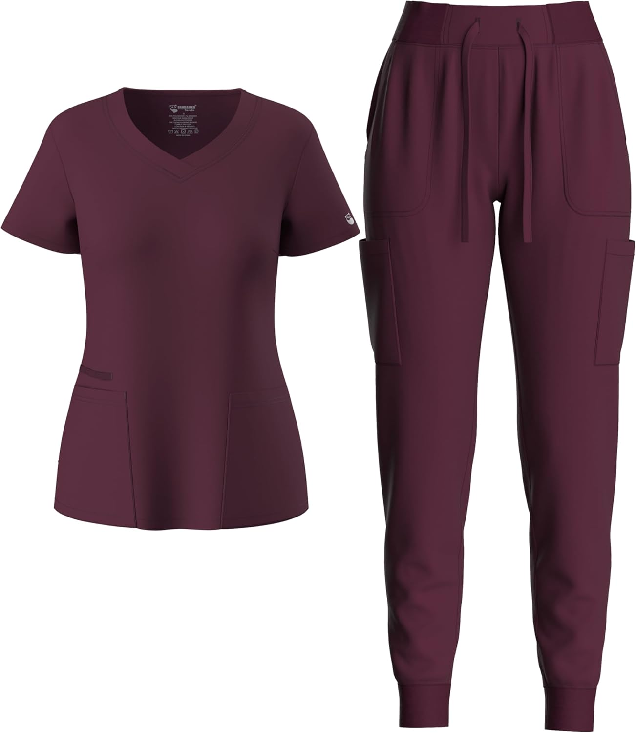 PANDAMED SCRUBS Womens' Scrubs Set, Women Stretch V Neck Top & Jogger Scrub Pants