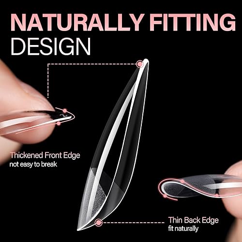 Vista 2 de AILLSA Puntas de uñas medianas de almendra, uñas acrílicas medio mate, gel transparente, cobertura completa, preliminadas, uñas postizas