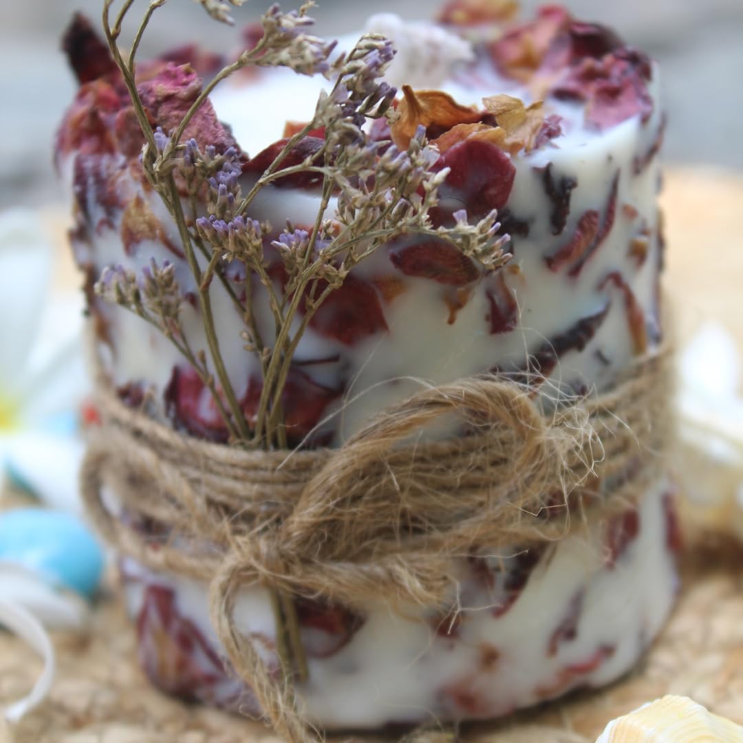 Bright Vela Rose Pillar Candle/Soy Wax Pillar Candle/with Real Rose Petals (Rose)