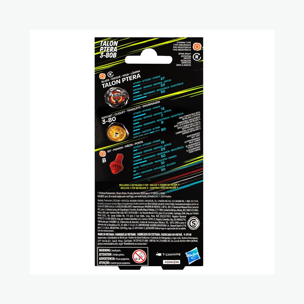 Beyblade X, Pião, Talon Ptera 3-80B - Conjunto de Brinquedo Tipo