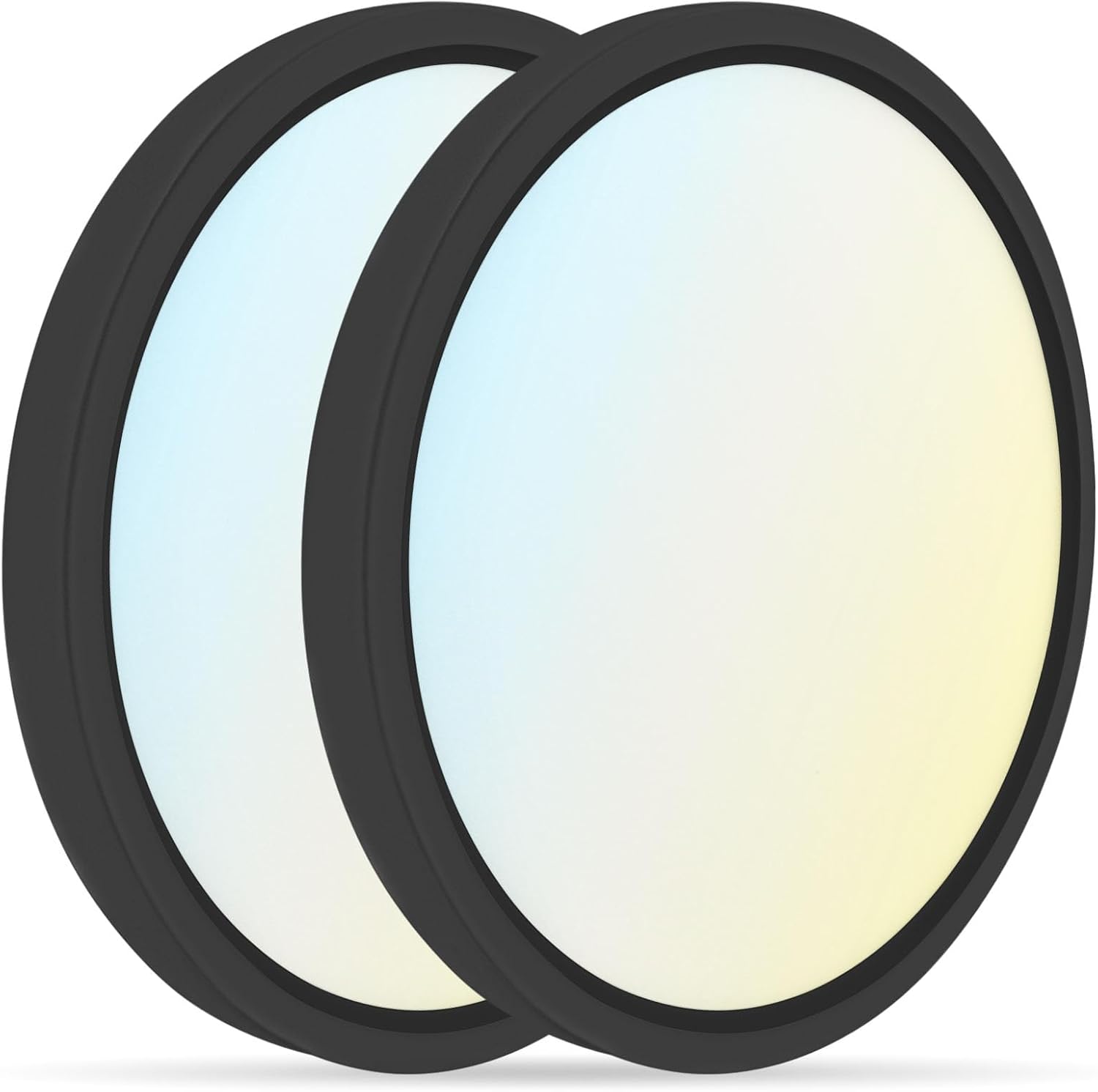 LUXRITE 7 Inch LED Flush Mount Ceiling Light, Dimmable, 15W 1000LM, 5CCT 2700K 3000K 3500K 4000K 5000K, Ultra Slim Round LED Ceiling Light, Wet Rated, Energy Star, ETL - Black (2 Pack)