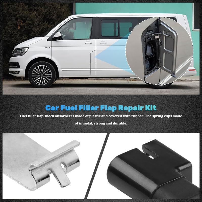 Car Fuel Filler Flap Repair Kit, Fuel Tank Port Shock Absorber and Catch Spring Clip - Replacement for 7H0809948 7H0809932