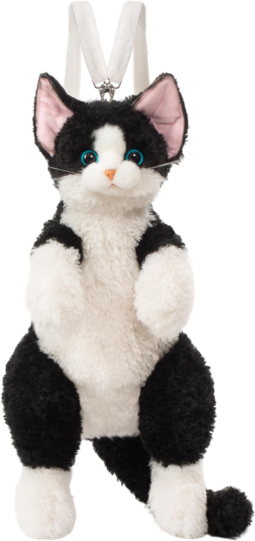 Stuffed Realistic Devon Rex Cat Backpack - Carry Over Shoulder, on One Shoulder or Crossbody with Adjustable Straps Cute and Soft Stuffed Cat Plush Backpack - Black
