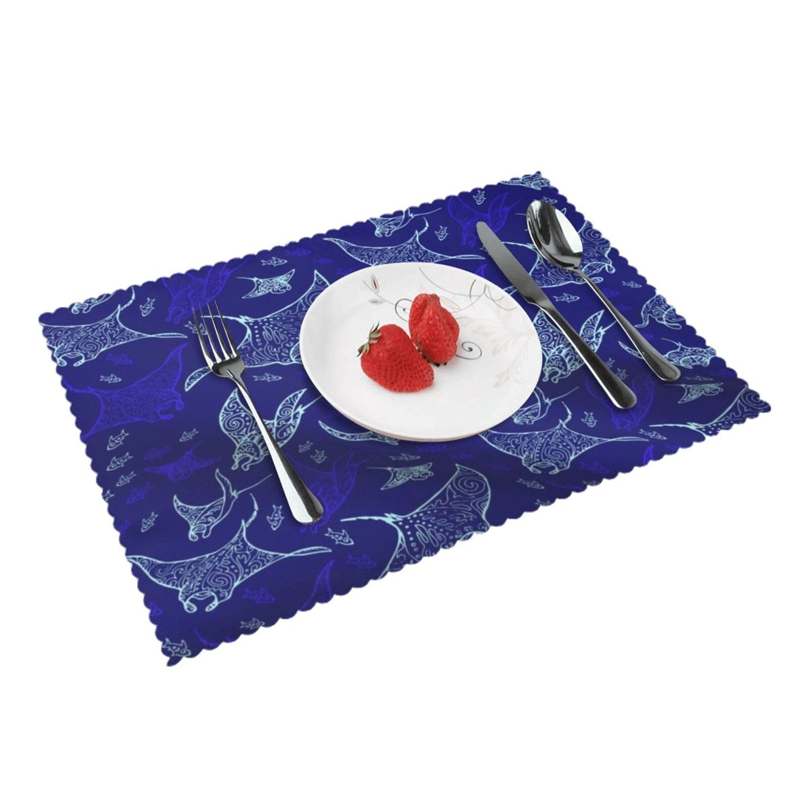 Bnvsadc Manta Ray And Fish 4 Pcs Heat Resistant Placemat 45X30 Cm, Printed Non-Slip Place Mats For Kitchen Dining Table Indoor Outdoor