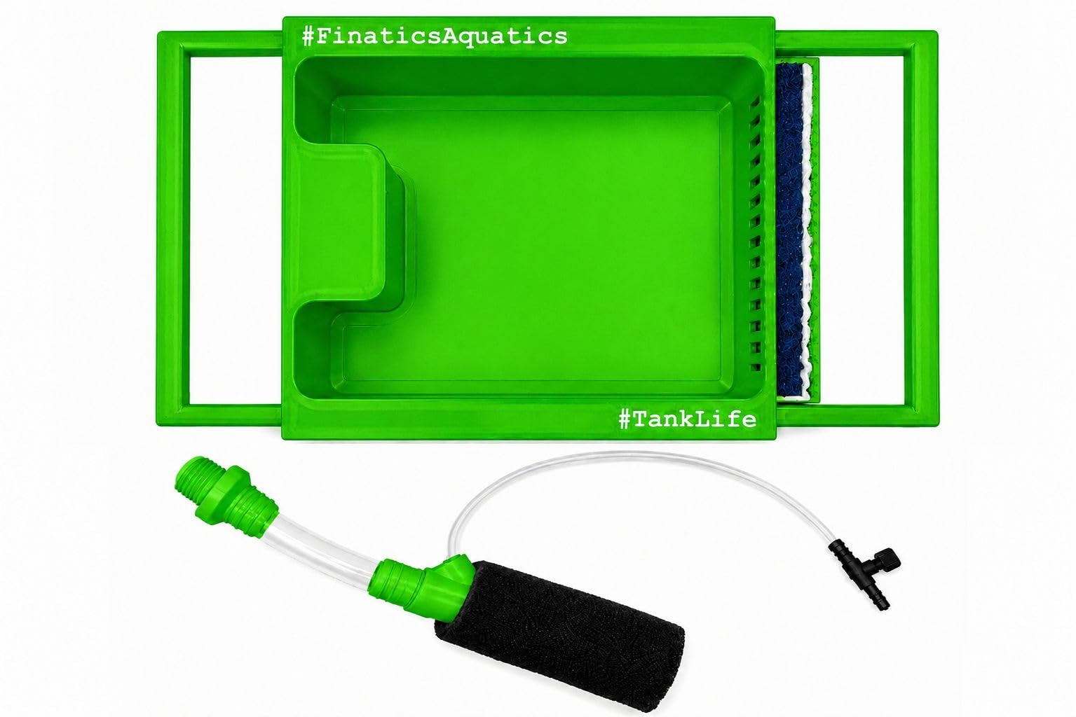 Finatics Aquatics Aquarium Fry Tray – External Hang-On Fry Grow-Out Box with Gentle Air Driven Circulation, Water Exchange & Adjustable Mounting for Fish Breeding Tanks (Green, Small - 22cm x 35cm)