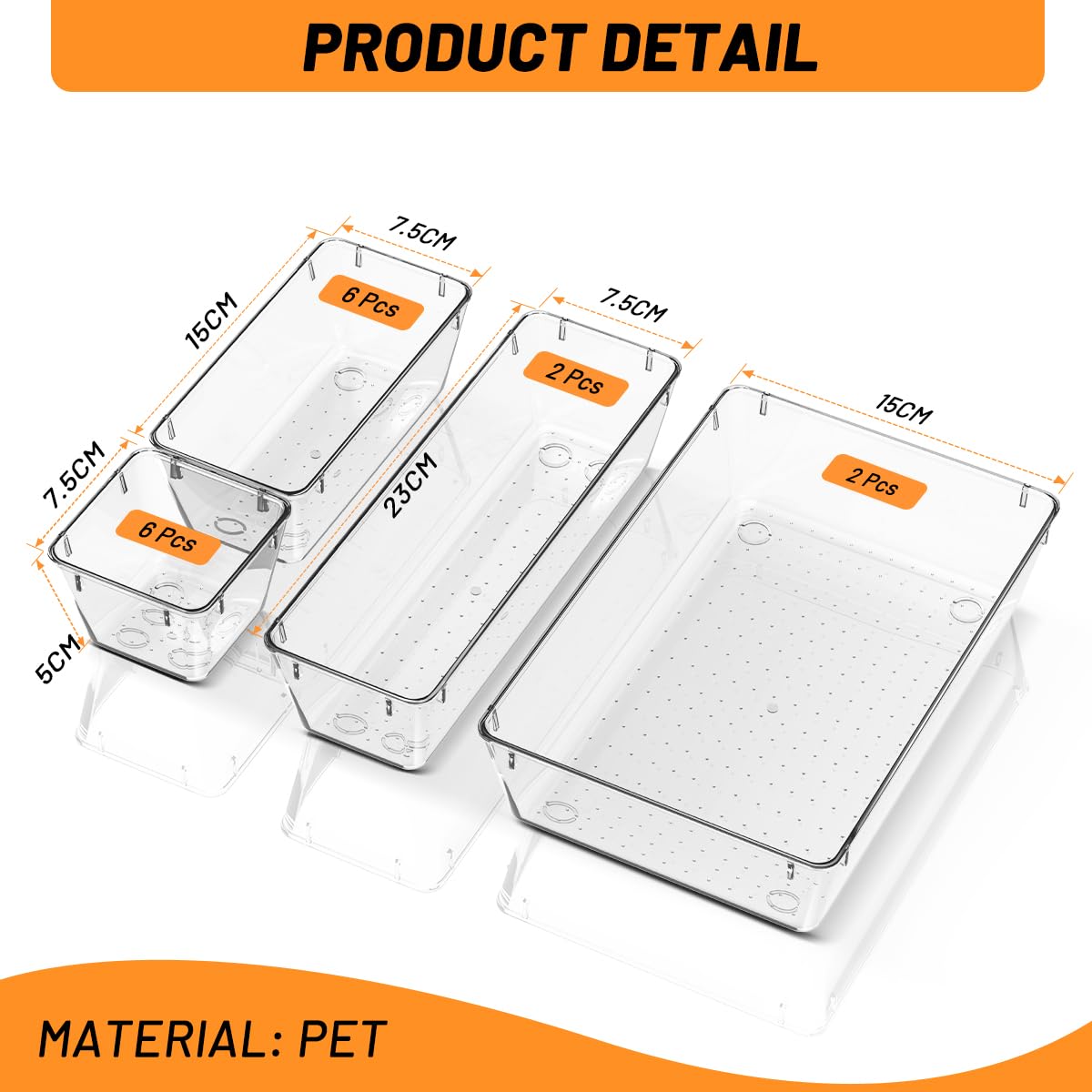 Set de 16 Organizador de Maquillaje Plástico, Transparente Organizador Cajones de 4 Tamaños, Separadores de Cajones para Maquillaje, Baño, Cocina, Escritorio