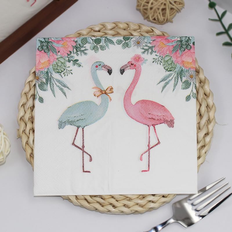 Servilletas Decoupage Flamingo Azul Rosa Servilletas Papel Decoradas Cocktail Desechables Cumpleaños 2 Capas Toilet Paper Towels Baño para Bodas,Fiesta en el Jardín Mesa Deco 30 Paquetes(33x33cm）