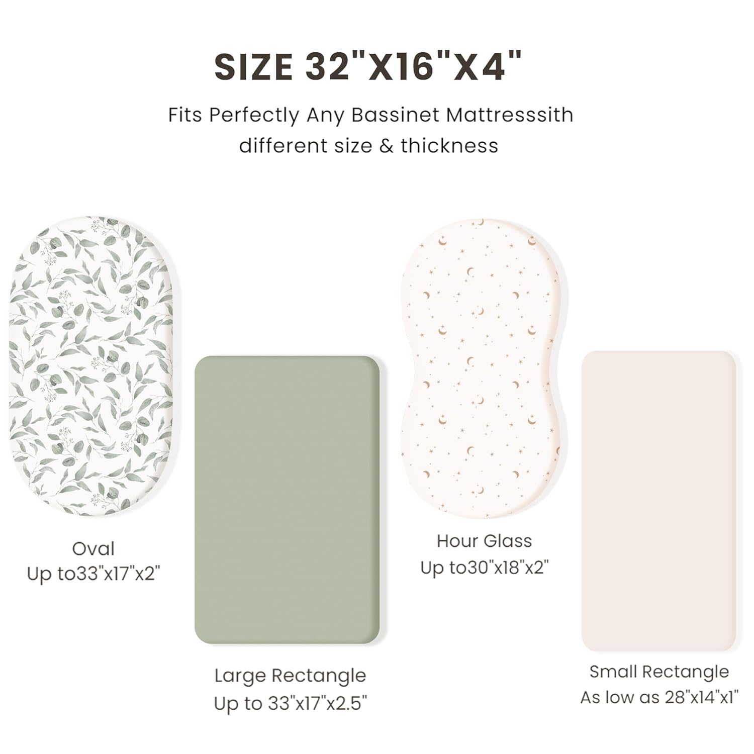 Konssy 3 Pack Stretchy Bassinet Sheets for Baby Girl Boy, Soft Breathable Baby Bassinet Mattress Sheets Fit for Hourglass Oval Cradle, Moses Basket Rectangle Mattress (Coffee Check) - Image 5