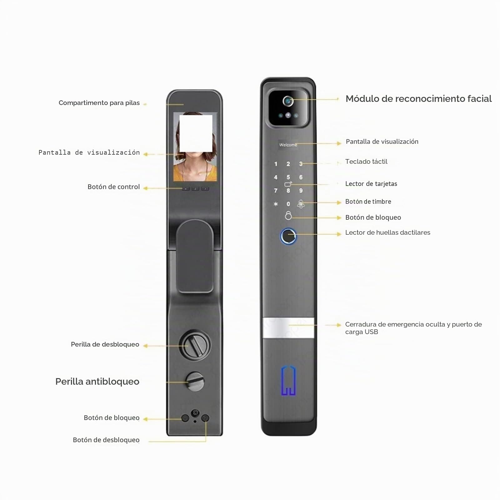 Cerradura de Puerta Inteligente Tuya con cámara y aplicación móvil Reconocimiento Facial 3D WiFi Seguridad de Huellas Dactilares Cerradura automática (Color : 240 24 6868)