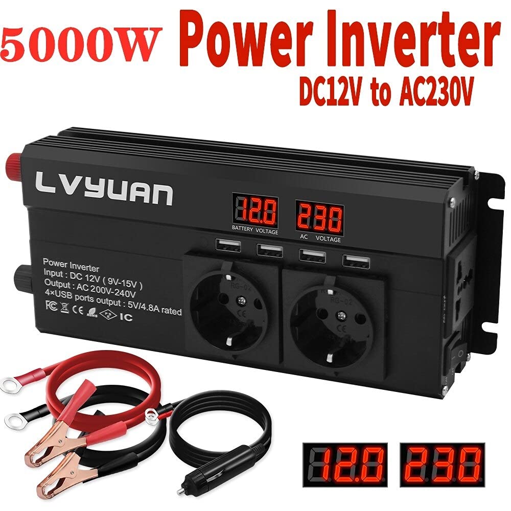 Inversor,Inversor Coche Inversor 12 V 220 V 5000W Energy Inverter 4 Exterior USB Convertidor inversor Inverso(24V 220V Universal)