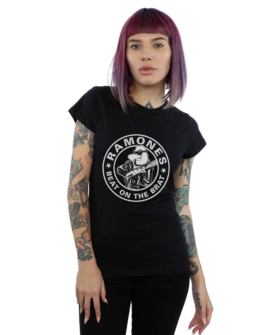 Absolute Cult Women's Black Ramones Beat On The Brat T-Shirt Large