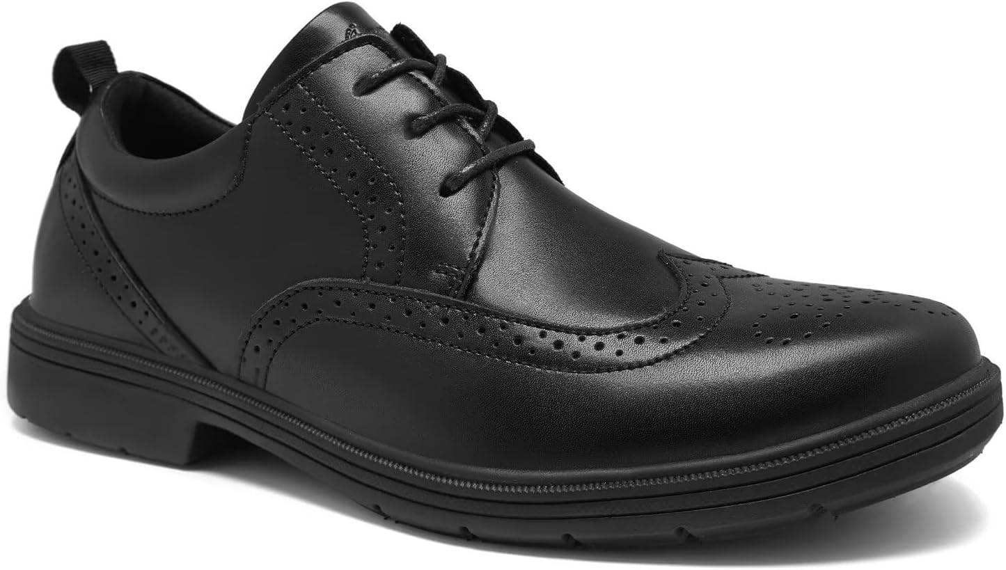Men's Orthopedic Business Leather Dress Shoes: Comfortable Arch Support Plantar Fasciitis Formal Tuxedo Oxford, Flat Feet Casual Modern Classic Wingtip Walking Shoes for Foot and Heel Pain Relief