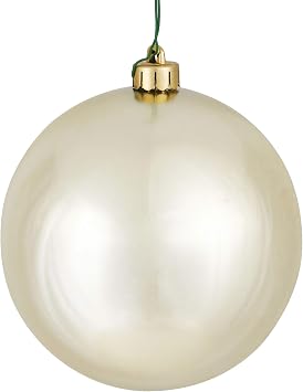 Vickerman 6" Champagne Shiny Ball Ornament - Pack of 4 Classic Christmas Ornaments, Shatterproof and UV Resistant Plastic, with String for Hanging