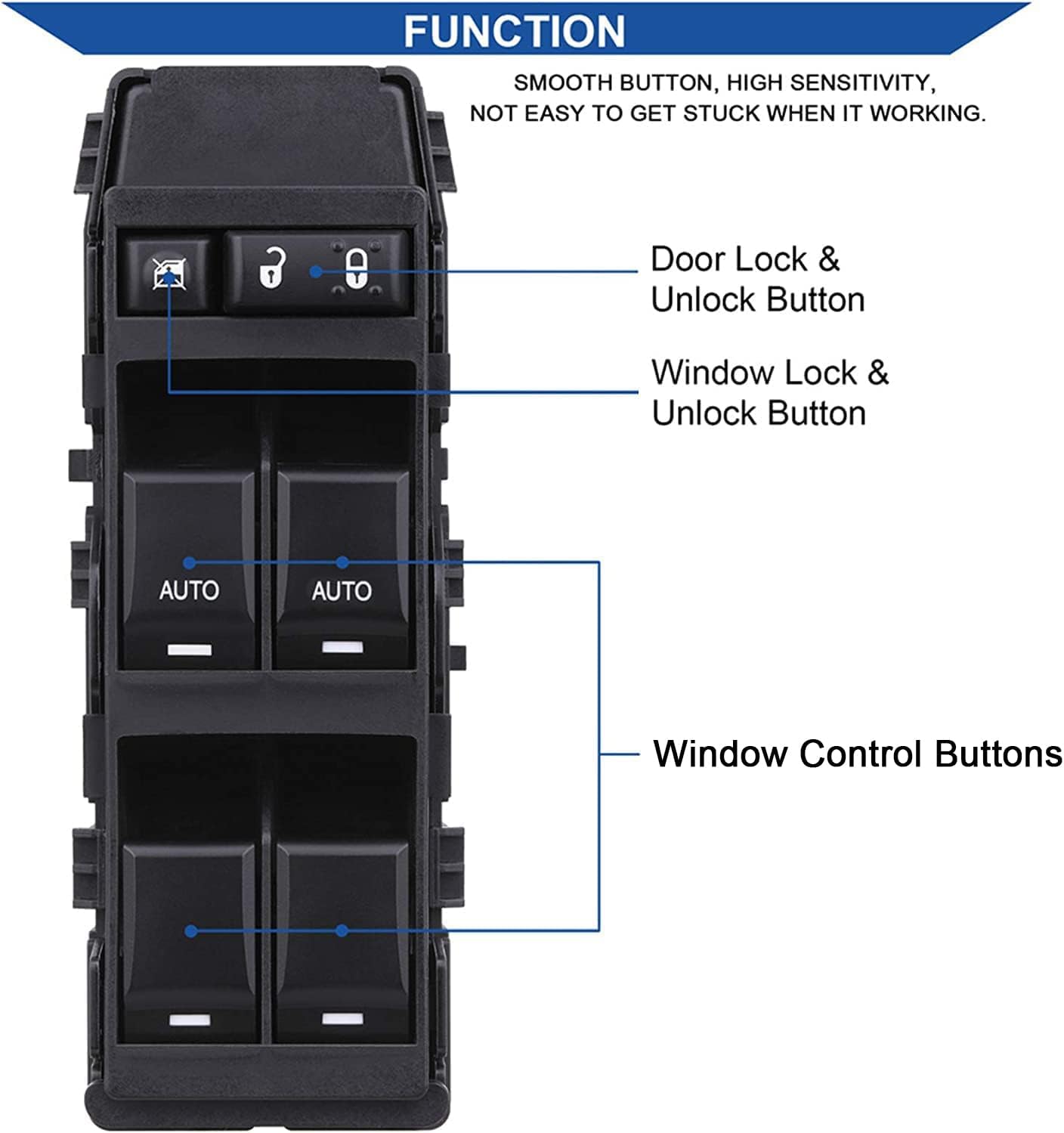 Obaee Power Window Switch Compatible with 2006-2010 Jeep Commander/Grand Cherokee, Chrysler Aspen/Chrysler 200/300/Sebring, Dodge Magnum/Durango/Charger/Avenger, 04602781AA, 6+8 Pins