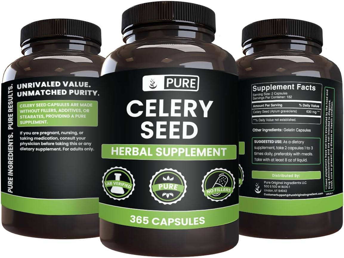 Pure Original Ingredients Celery Seed (365 Capsules) No Magnesium Or Rice Fillers, Always Pure, Lab Verified