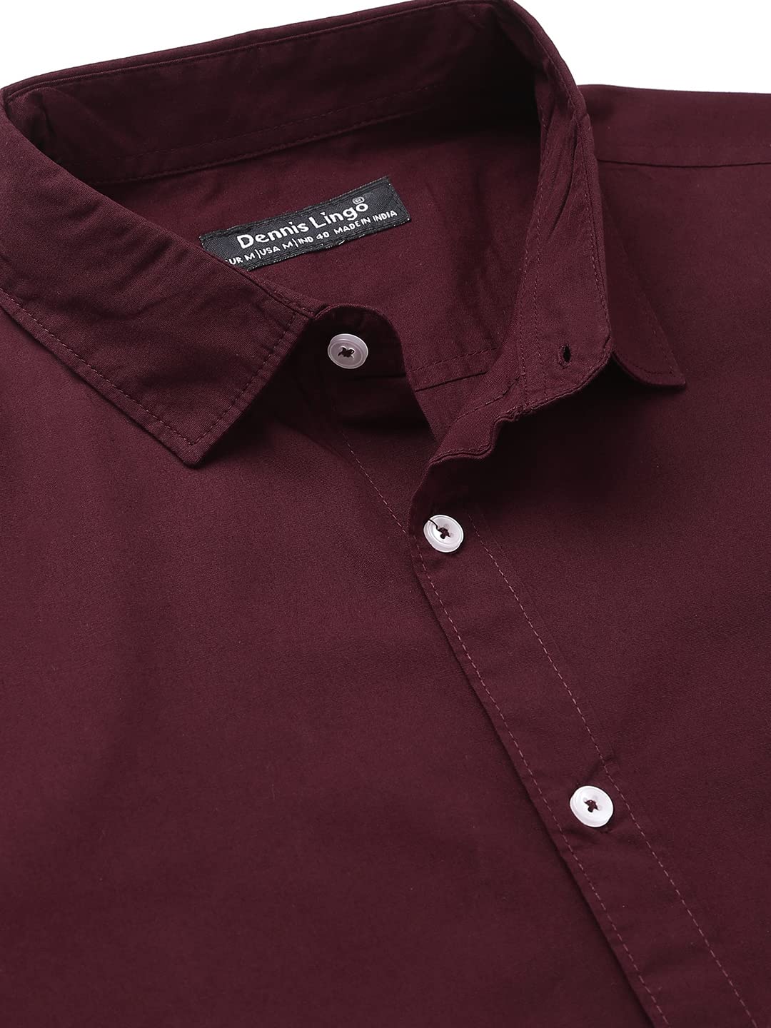 Dennis Lingo Men's Solid Burgundy Casual Shirt (C301_Burgundy_S)