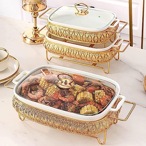 Chafing Dish-Buffet-Set aus Keramik, große Chafers und Buffetwärmer mit Glasdeckel, unterglasuriertes, rechteckiges Warmhaltetablett für Hochzeiten, Partys (M) – Bild 4