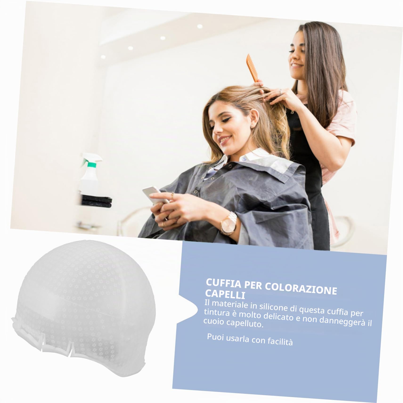 WOONEKY Cappuccio per Colorazione Silicone Riutilizzabile con Preforati per Facile Applicazione Della Tintura Colpi di Sole