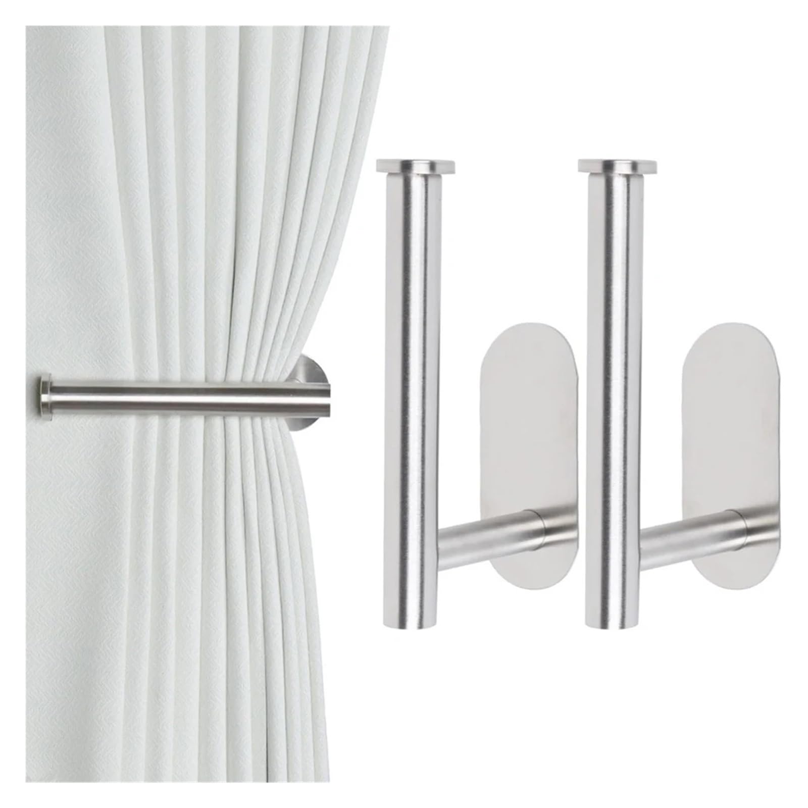 Lot de 2 embrasses Rideaux sans perçage, Crochets adhésifs(White)