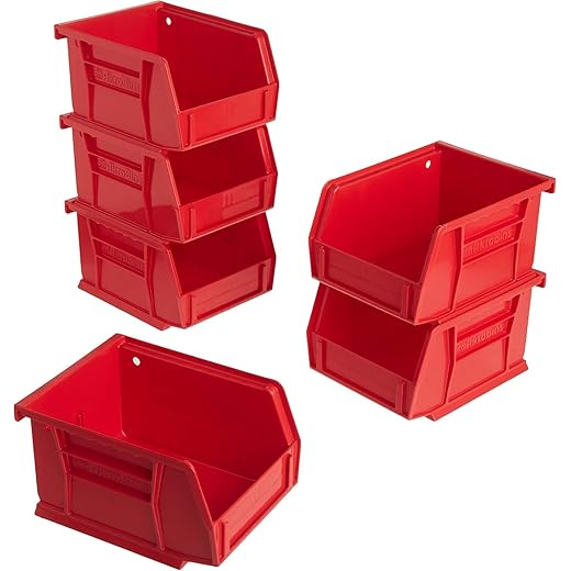 Akro-Mils 30210 AkroBins Plastic Hanging Stackable Storage Organizer Bin, (5-Inch x 4-Inch x 3-Inch), Red, 6-Pack