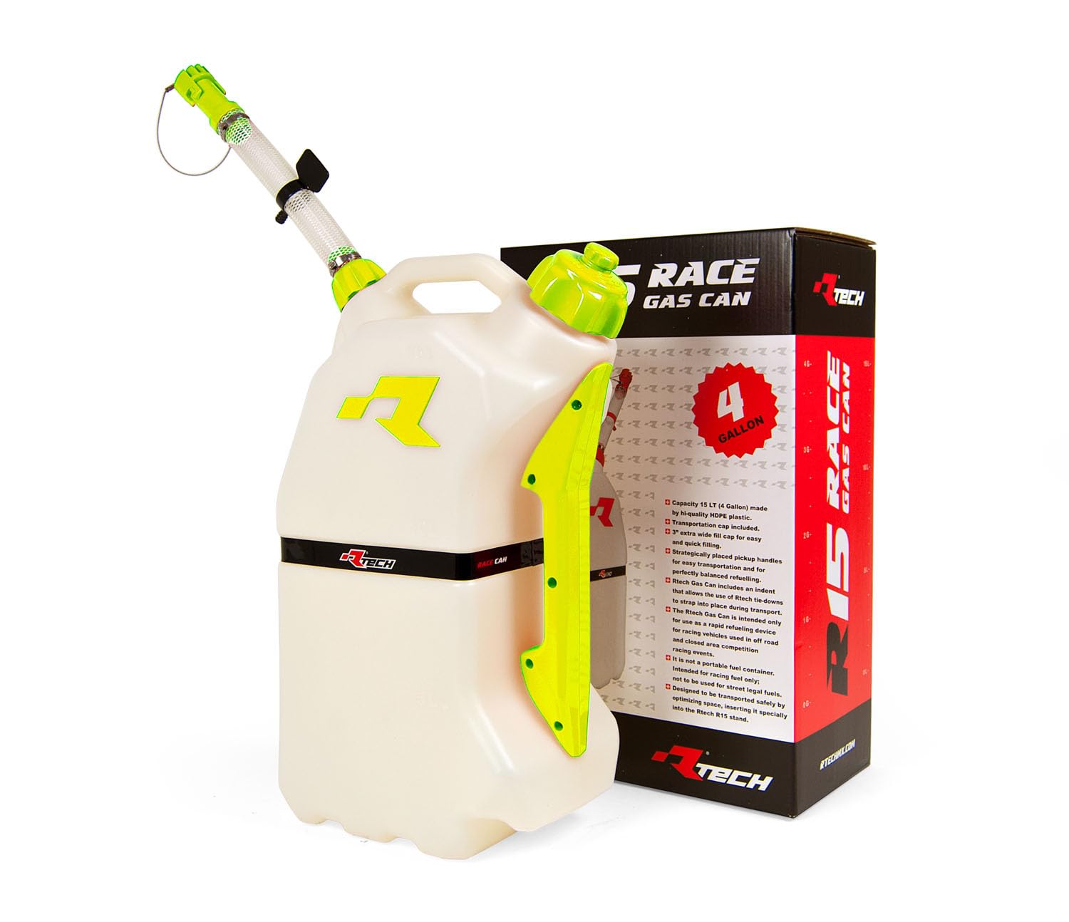 RACETECH TANICA Carburante RTECH 15LT con Tubo Flessibile E Tappo Trasparente-Giallo