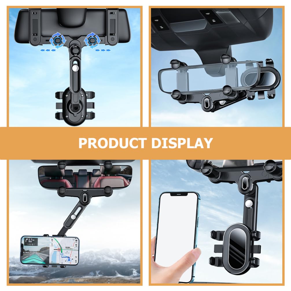 ibasenice Supporto Telefono Auto Specchietto Retrovisore Rotazione 360 Gradi Abs Nero per Smartphone Stabile