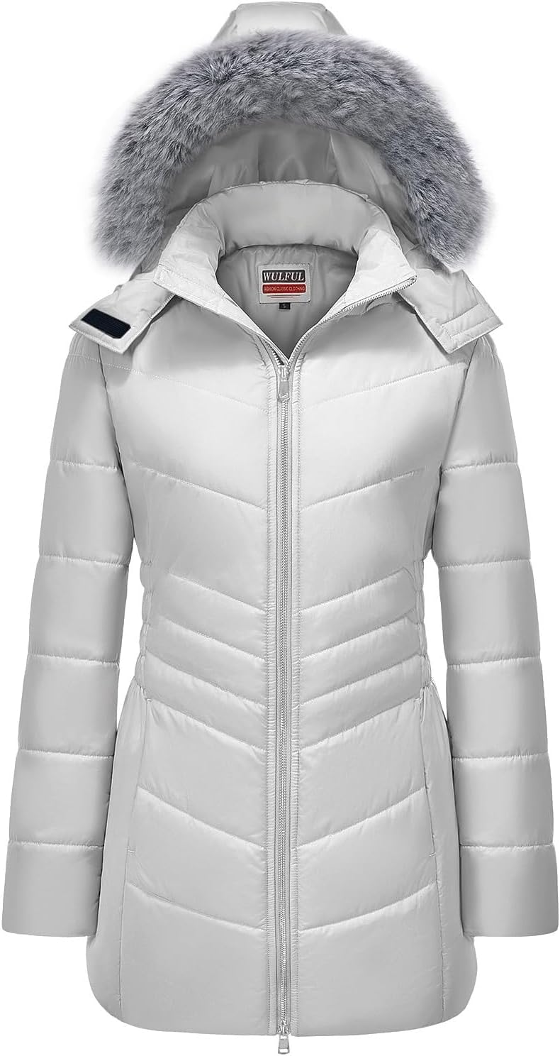 WULFUL Women's Winter Coats Long Warm Thicken Puffer Jackets Outwear With Removable Fur Hood