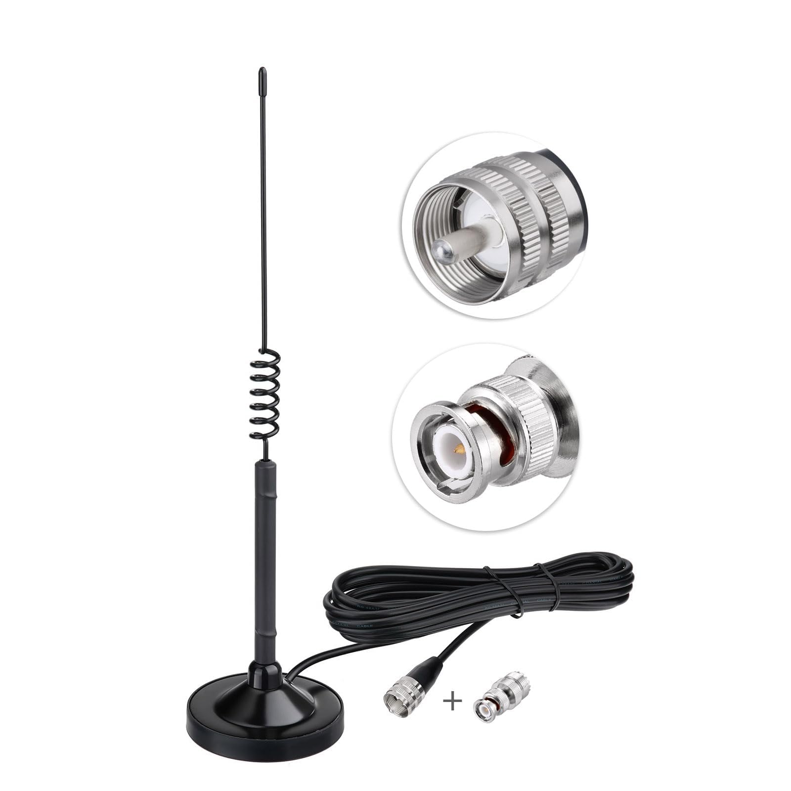Bingfu Antenne CB Veicolare 27 MHz Flexible Mâle UHF PL259 et BNC 2.5 dBi | Base Magnétique, Câble RG58 3 m, pour Radio CiBi Mobile, Camion Camping Car SUV, Cobra Midland Uniden Maxon President
