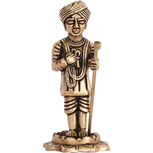 Kalarambh Brass God Idol Standing Jalaram Bapa For Home Office Mandir Decor Gift Items Collectible Handicraft Art, Yellow, 2 x 2 x 4.8 Inch (L x W x H)